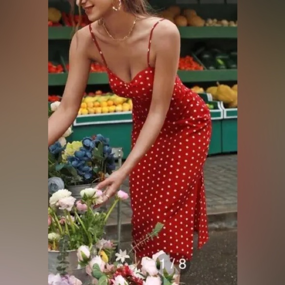 Japna red polka dot slip dress
